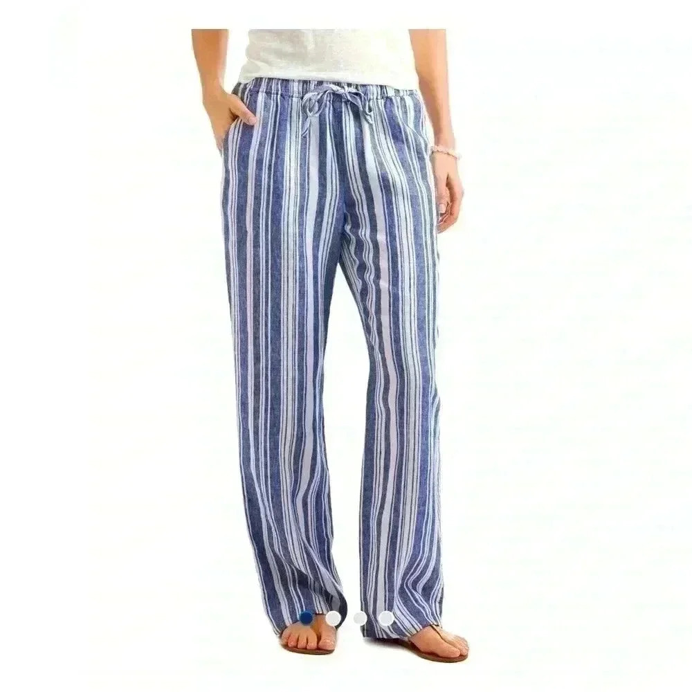 Vineyard Vines Blue and White All Linen Sailing Stripe Pull-On Pants Size XS